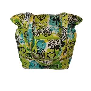 Vera Bradley Bag Tote Purse Quilted Green Blue White Fabric